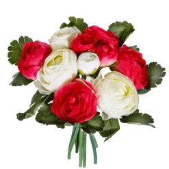DecoWoerner Decoración De Primavera|Ramos Y Coronas De Flores>Ramo De Ranúnculos Artificiales Rojo, Blanco 16 X 16 X 24 Cm (ancho X Largo X Alto)