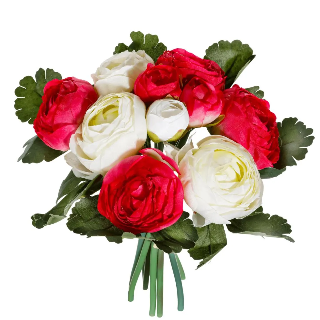 DecoWoerner Decoración De Primavera|Ramos Y Coronas De Flores>Ramo De Ranúnculos Artificiales Rojo, Blanco 16 X 16 X 24 Cm (ancho X Largo X Alto)