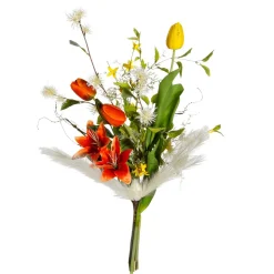 DecoWoerner Decoración De Primavera|Ramos Y Coronas De Flores>Ramo De Tulipanes Artificiales Mix , Blanco, Amarillo 75 Cm