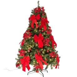 DecoWoerner Árboles De Navidad Artificiales>Árbol De Navidad Artificial Decorado Con LED, Adornos Navideños s, Lazos, Flores De Navidad Y Pequeños Regalos 210 Cm