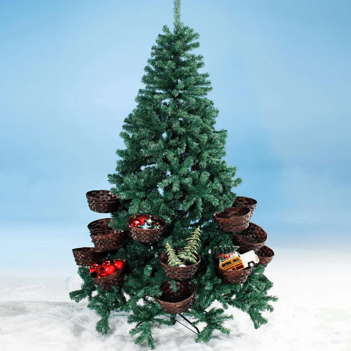 DecoWoerner Árboles De Navidad Artificiales>Árbol De Navidad Artificial Con 20 Cestas Para Regalos Y Mercancías 195 Cm