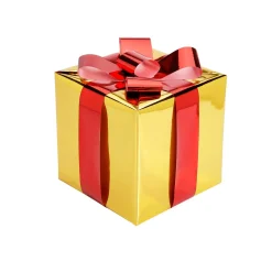 DecoWoerner Figuras De Navidad>Regalo De Navidad 20 Cm Dorado Con Lazo Rojo