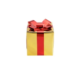 DecoWoerner Figuras De Navidad>Regalo De Navidad 20 Cm Dorado Con Lazo Rojo