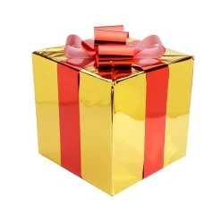 DecoWoerner Figuras De Navidad>Regalo De Navidad 30 Cm Dorado Con Lazo Rojo