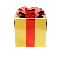 DecoWoerner Figuras De Navidad>Regalo De Navidad 30 Cm Dorado Con Lazo Rojo
