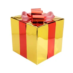 DecoWoerner Figuras De Navidad>Regalo De Navidad 40 Cm Dorado Con Lazo Rojo