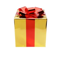DecoWoerner Figuras De Navidad>Regalo De Navidad 40 Cm Dorado Con Lazo Rojo