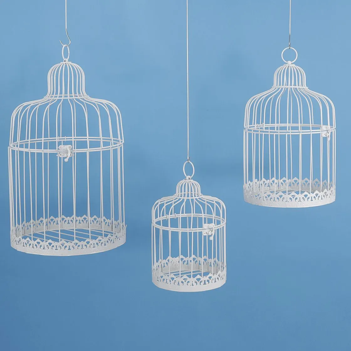 DecoWoerner Decoración De Primavera>Set De 3 Jaulas Vintage Blancas 41 Cm