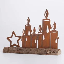 DecoWoerner Figuras De Navidad>Silueta De Velas Encendidas Con Pátina De óxido 31 Cm Marrón