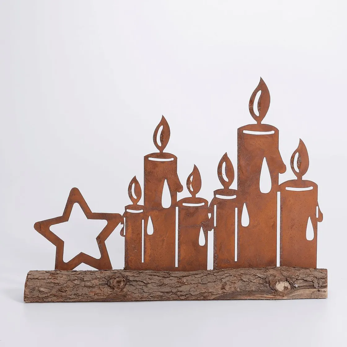 DecoWoerner Figuras De Navidad>Silueta De Velas Encendidas Con Pátina De óxido 31 Cm Marrón