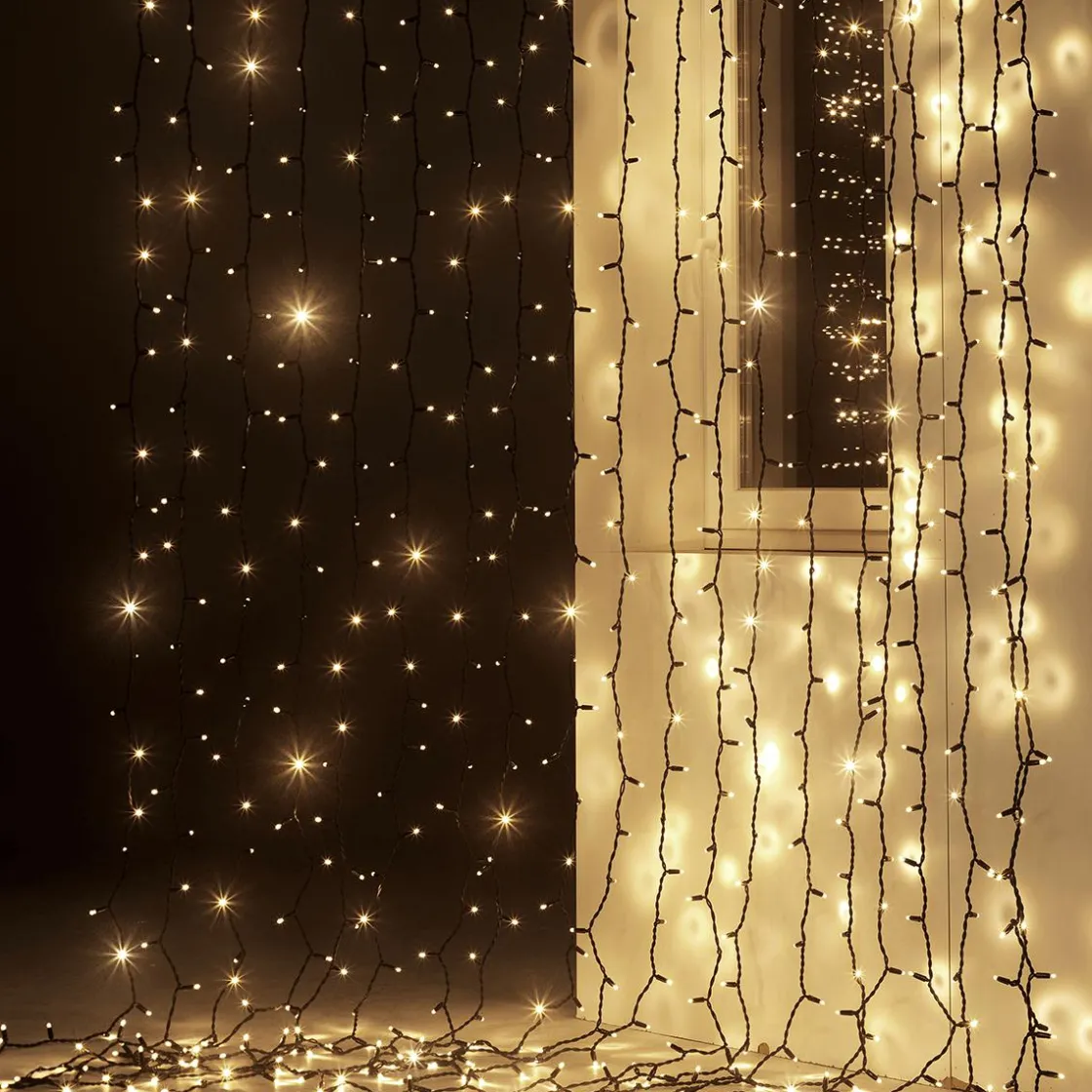 DecoWoerner Luces De Navidad>Sistema De Cortina De Luz LED Profesional IP67, 500 Cm Sin Cable De Alimentación, Negro