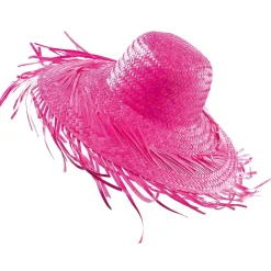 DecoWoerner Decoración De Verano>Sombrero De Paja Decorativo, Color Fucsia