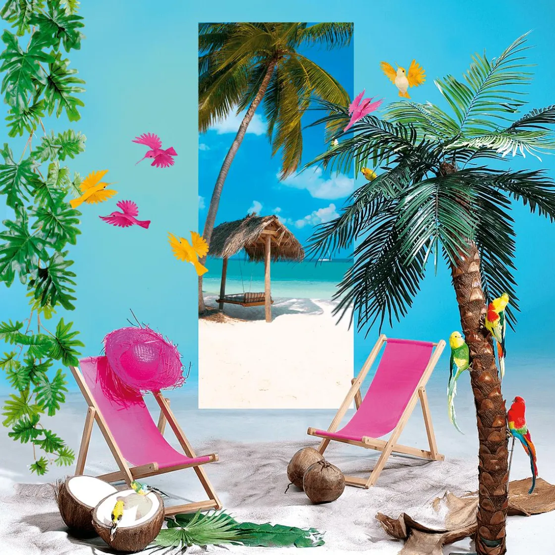 DecoWoerner Decoración De Verano>Sombrero De Paja Decorativo, Color Fucsia
