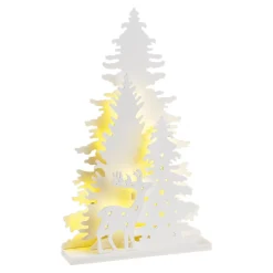 DecoWoerner Figuras De Navidad>Soporte De Madera LED Ciervo Con Abetos