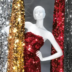 DecoWoerner Telas>Tela De Lentejuelas Roja, Anchura: 136 Cm