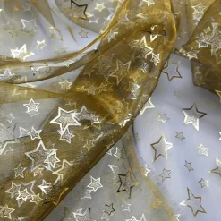 DecoWoerner Telas>Tela De Organza "Estrellitas" Dorada Anchura 145 Cm