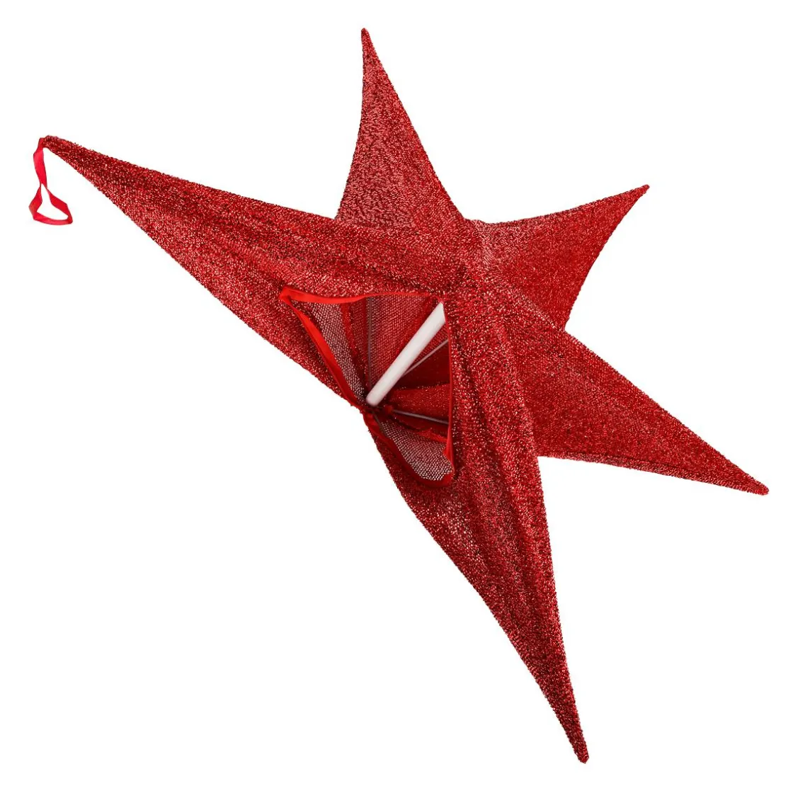 DecoWoerner Estrella De Navidad>Tela Decorativa Estrella Plegable Purpurina Roja Con Cremallera, 40 Cm