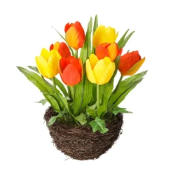 DecoWoerner Decoración De Primavera|Flores Artificiales>Tulipanes Artificiales En Cesta , 25 Cm
