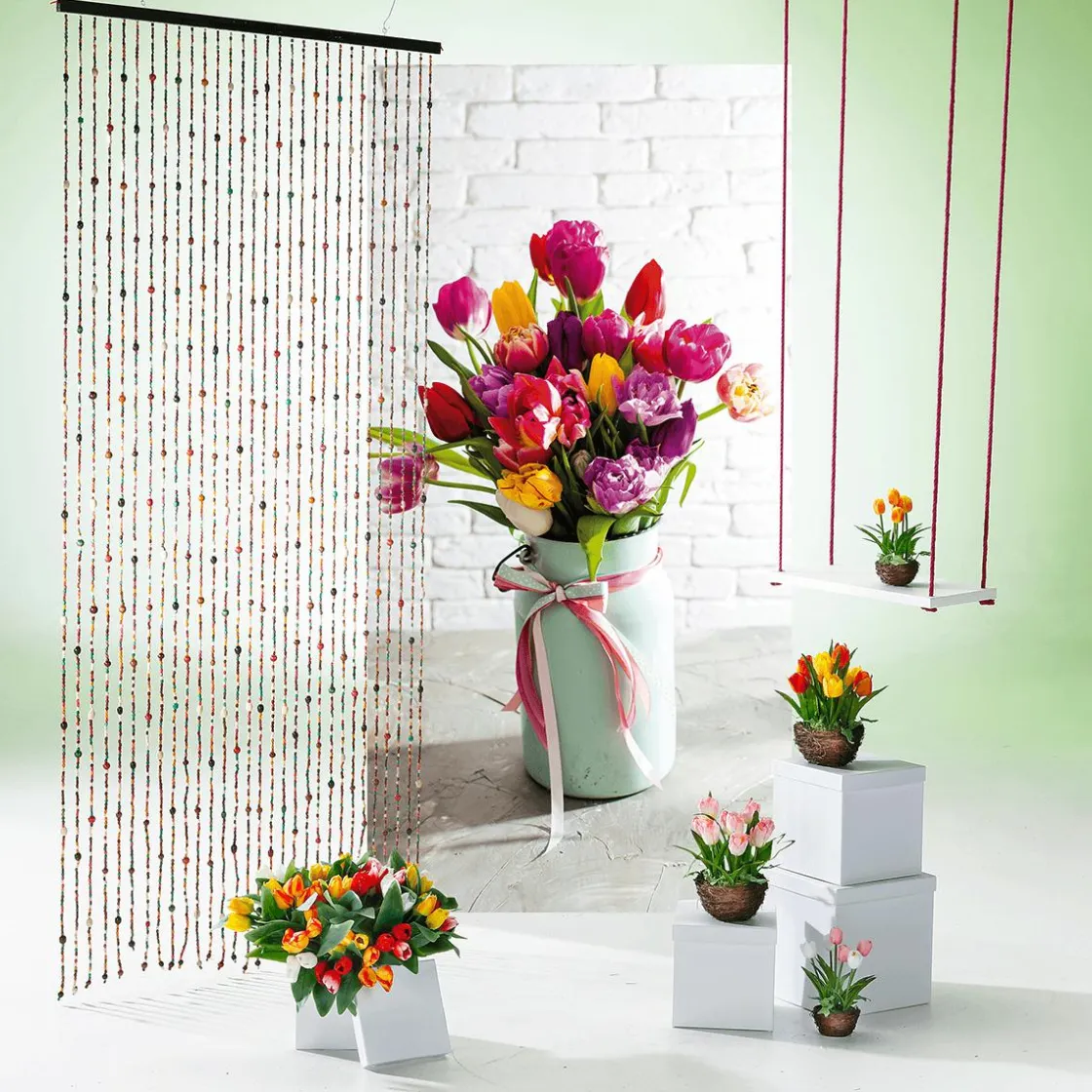DecoWoerner Decoración De Primavera|Flores Artificiales>Tulipanes Artificiales En Cesta , 25 Cm