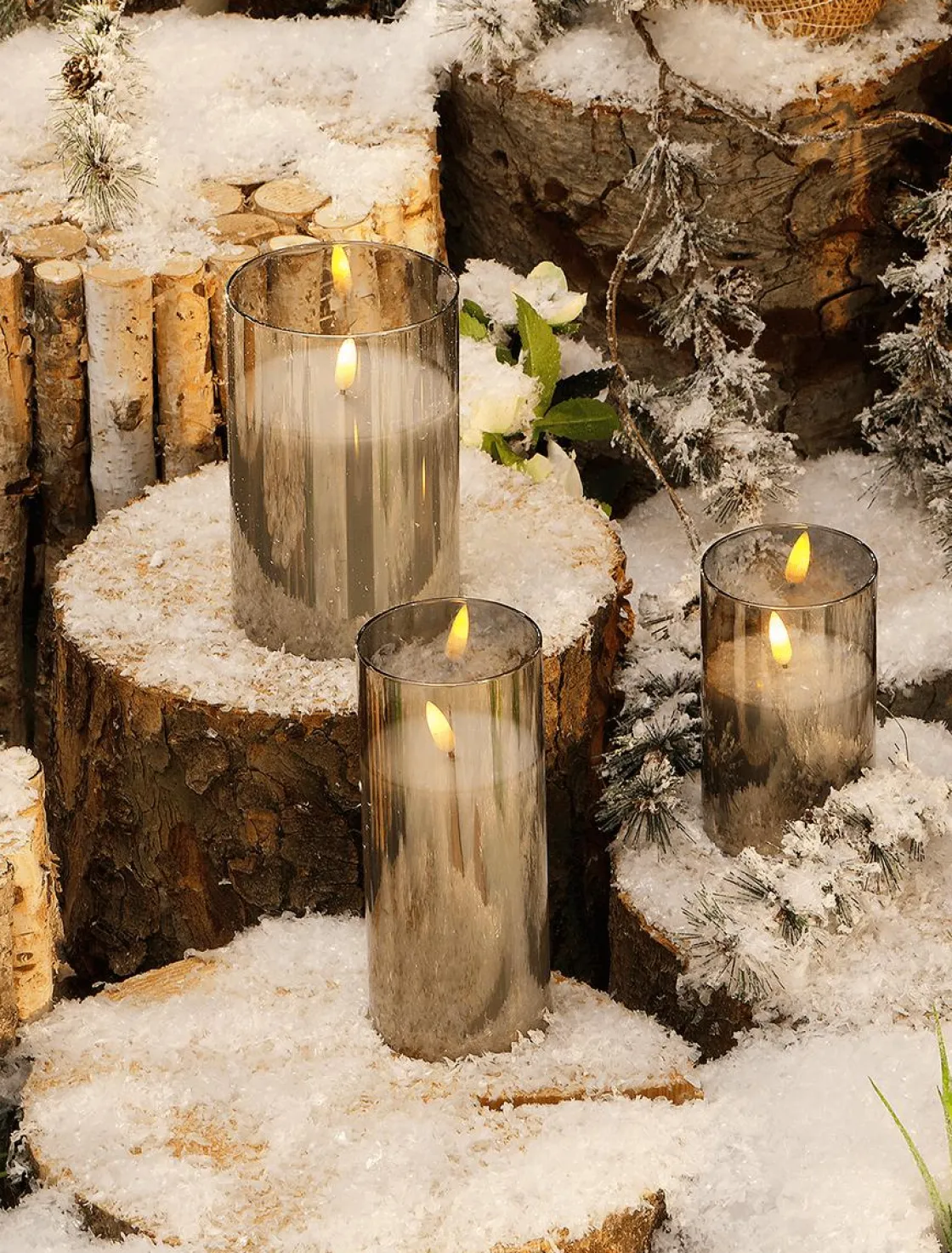 DecoWoerner Luz Decorativa>Vela De Cera LED En Vidrio Humo 10 X 15 Cm
