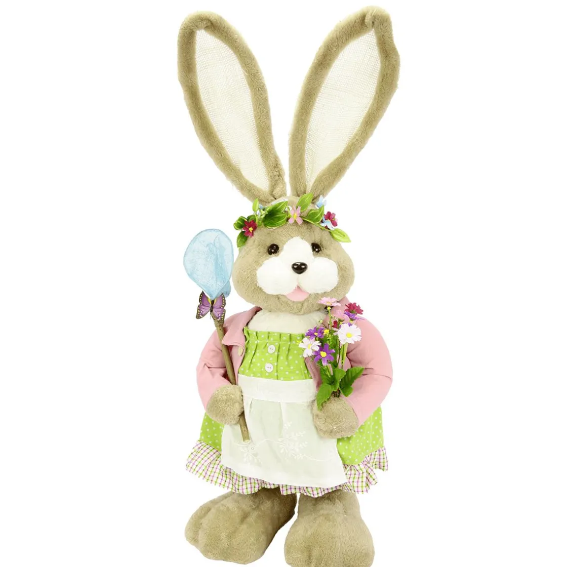 DecoWoerner Decoración De Animales|Decoración De Pascua>XXL Conejito De Pascua De Peluche Con Flores 92 Cm